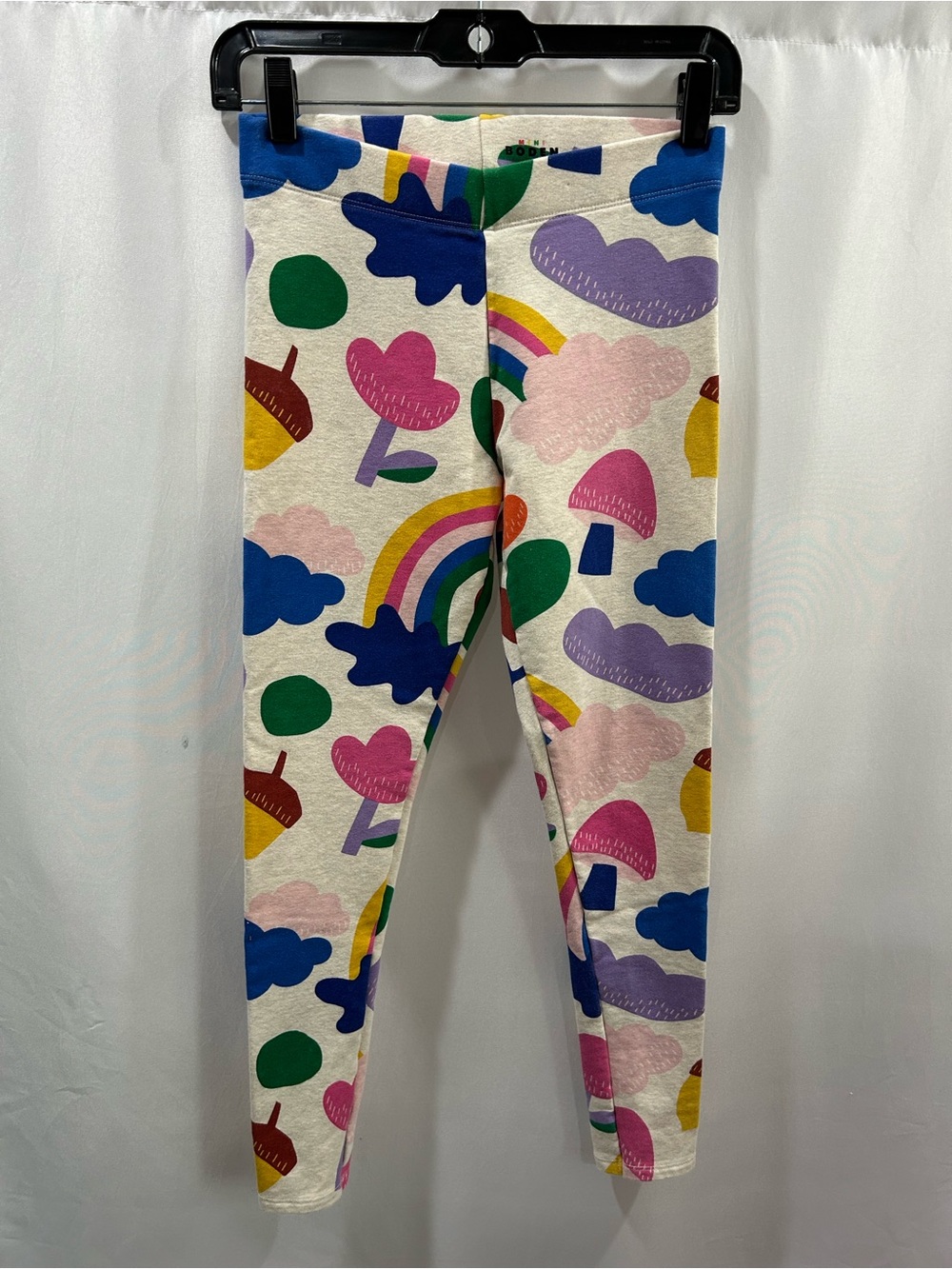 Mini Boden Winter Cream Leggings with Multicolor Rainbows & Clouds Print NWOT